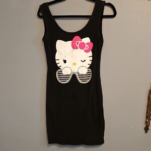#104 Hello Kitty Black Dress with Pink Bow NOTE A Bit Of Cracking In Logo